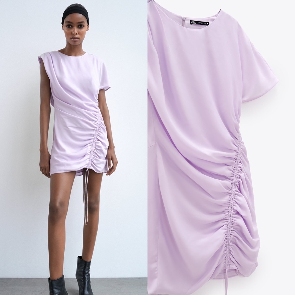 NWT Zara Gathered Satin Dress TRF